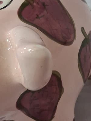 Ganz Whimsical Handpainted Ceramic Piggy Bank Strawberries Signed 6.5” X 8” - Thumbnail 7