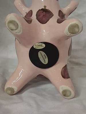 Ganz Whimsical Handpainted Ceramic Piggy Bank Strawberries Signed 6.5” X 8” - Thumbnail 8