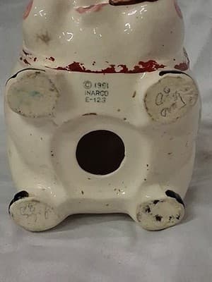 Vtg 1961 Ceramic Hand Painted Piggy Bank Pig Smoking Pipe Shamrocks Design ☘️ - Thumbnail 8
