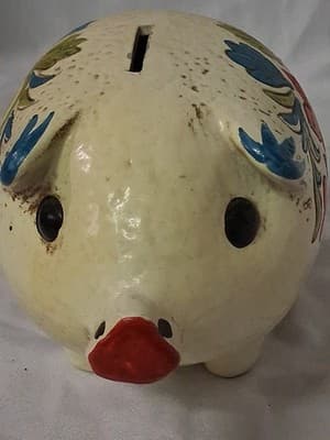 Vintage Retro Colorful Flowered Piggy Bank- Mid Century- Japan - Thumbnail 6