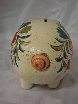 Vintage Retro Colorful Flowered Piggy Bank- Mid Century- Japan - Thumbnail 3