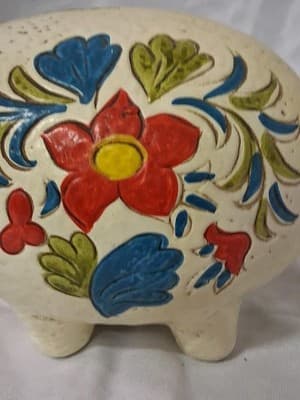 Vintage Retro Colorful Flowered Piggy Bank- Mid Century- Japan - Thumbnail 5