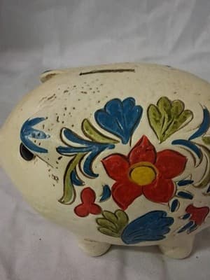 Vintage Retro Colorful Flowered Piggy Bank- Mid Century- Japan - Thumbnail 4