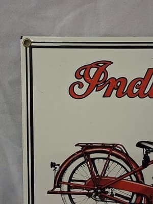 VINTAGE INDIAN CHIEF POWER PLUS MOTORCYCLE PORCELAIN/ENAMEL SIGN (13" X 10" ) - Thumbnail 2