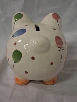 Ceramic Piggy Bank Pig Multicolored Polka Dots Balloons Design Hand Painted USA - Thumbnail 4