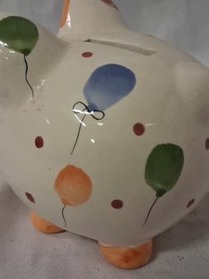 Ceramic Piggy Bank Pig Multicolored Polka Dots Balloons Design Hand Painted USA - Thumbnail 5
