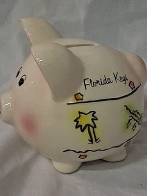 Florida Pig Piggy Bank Ceramic with Sailboat Stars Flamingo Palm Tree Alligator - Thumbnail 7