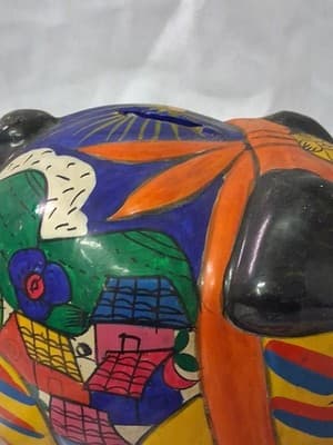 Mexican Talavera Hand Painted Piggy Bank Clay Colorful Folk Art - Thumbnail 7
