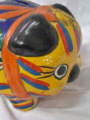 Mexican Talavera Hand Painted Piggy Bank Clay Colorful Folk Art - Thumbnail 8