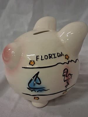 Florida Pig Piggy Bank Ceramic with Sailboat Stars Flamingo Palm Tree Alligator - Thumbnail 2