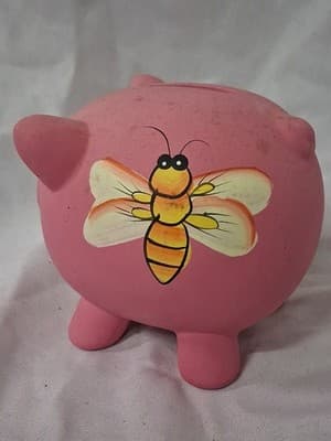 MINIATURE VINTAGE HAND PAINTED CERAMIC PIGGY BANK BUMBLE BEE 🐝 - Thumbnail 2