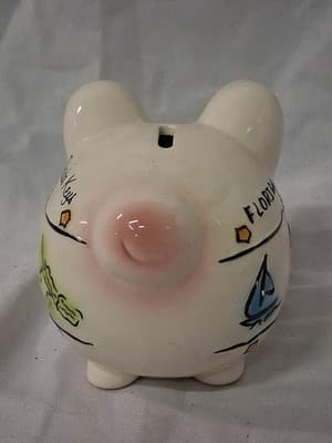Florida Pig Piggy Bank Ceramic with Sailboat Stars Flamingo Palm Tree Alligator - Thumbnail 3