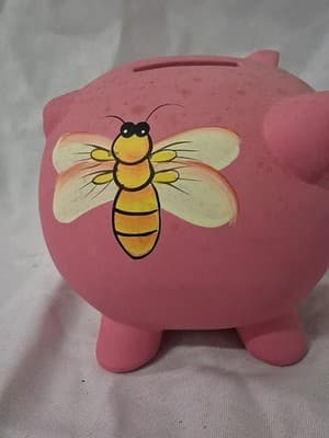 MINIATURE VINTAGE HAND PAINTED CERAMIC PIGGY BANK BUMBLE BEE 🐝 - Thumbnail 4
