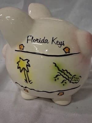 Florida Pig Piggy Bank Ceramic with Sailboat Stars Flamingo Palm Tree Alligator - Thumbnail 4