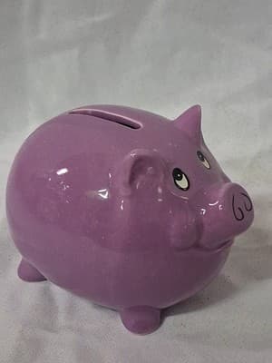 Purple Ceramic Hand Painted Piggy Bank - Thumbnail 3