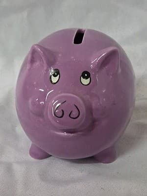 Purple Ceramic Hand Painted Piggy Bank - Thumbnail 2