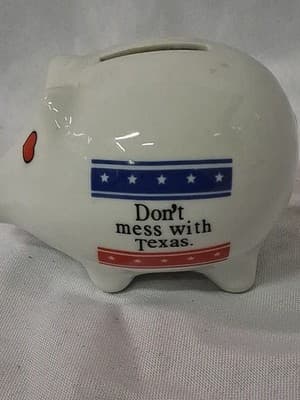 SILBERNE SOUVENIR PIGGY BANK ~ 5" X 4" X 4" ~ DON'T MESS WITH TEXAS ~ HEARTS - Thumbnail 3