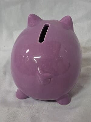Purple Ceramic Hand Painted Piggy Bank - Thumbnail 4