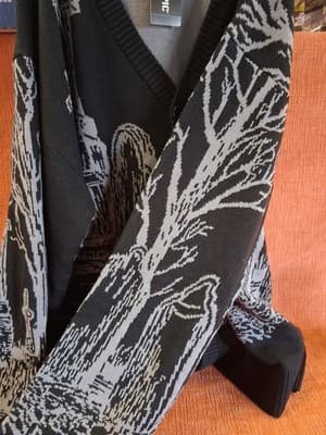 Halloween Cemetery Sketch Pattern Button Up Knit Cardigan Size LG NWT Hot Topic - Thumbnail 4