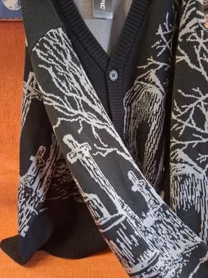 Halloween Cemetery Sketch Pattern Button Up Knit Cardigan Size LG NWT Hot Topic - Thumbnail 5