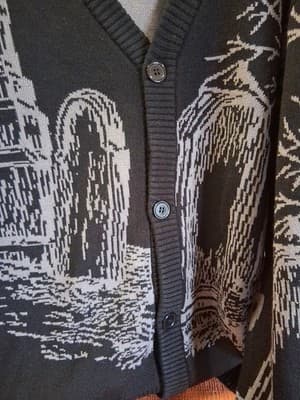 Halloween Cemetery Sketch Pattern Button Up Knit Cardigan Size LG NWT Hot Topic - Thumbnail 6