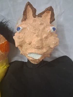Lot of 2 Vintage Hand Puppets Hard Plastic Painted Heads Cloth Bodies Unique - Thumbnail 3