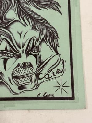 Rare Original Fantasy Art Drawing Sketch Design Green Back Multi Face Portrait - Thumbnail 2