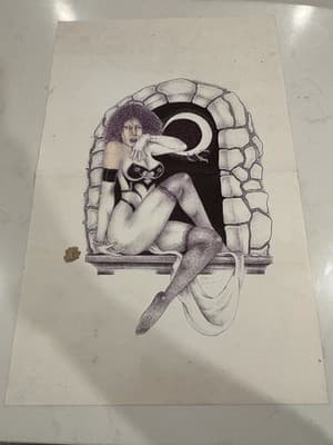 Wow Rare Sexy Woman Print Fantasy Art Drawing Sketch Artist Signed Yr 2000 - Thumbnail 2