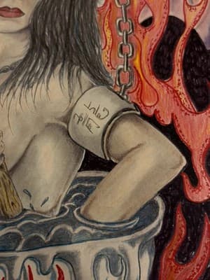 🔥 Sexy Goddess & Dragon Fantasy Art Drawing Sketch Artist Signed Very Unique - Thumbnail 2