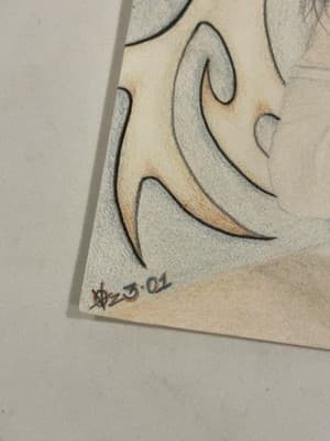 Rare Print Sexy Fantasy Art Woman Flames Drawing Sketch Signed 2001 - Thumbnail 2