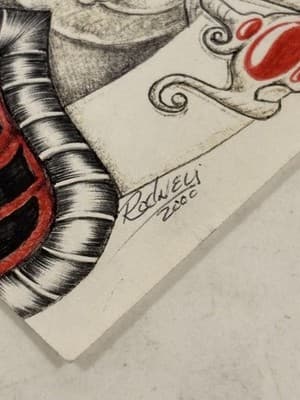 Rare Vtg Original Sexy Skull Chest Fantasy Art Drawing Sketch Artist Signed 🔥 - Thumbnail 2