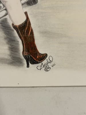 Rare Super Sexy Woman On Harley Art Drawing Sketch Artist Signed Irwin Gould - Thumbnail 3