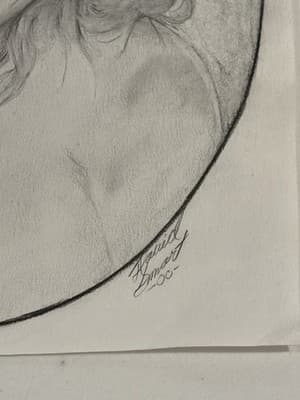 Rare Original Woman In Mirror Fantasy Art Drawing Sketch Artist Signed Yr 2000 - Thumbnail 2