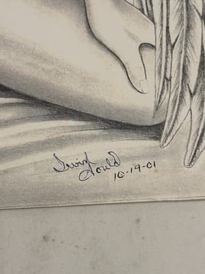 🪽 Sexy Angel Wing Goddess Fantasy Art Drawing Sketch Artist Signed Gould 2001 - Thumbnail 2