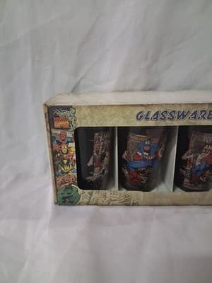 Marvel Glassware Set Of 4 THOR SPIDER-MAN CAPTAIN AMERICA WOLVERINE X-MEN New - Thumbnail 2