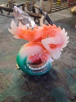 Vintage Resin Dragon Holding Crystal Ball Statue Feng Shui Home Decor - Thumbnail 4