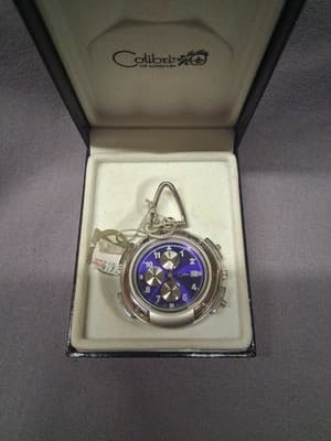Vintage Colibri Quartz Pocket Watch Azure Blue Dial Box Paperwork Needs Battery