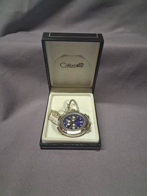 Vintage Colibri Quartz Pocket Watch Azure Blue Dial Box Paperwork Needs Battery - Thumbnail 2