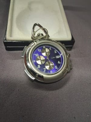 Vintage Colibri Quartz Pocket Watch Azure Blue Dial Box Paperwork Needs Battery - Thumbnail 6
