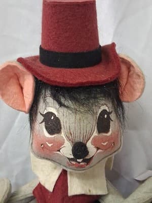 1960s Annalee Mobilitee Doll Thanksgiving Mouse Pilgrim Large Husband Wife - Thumbnail 2
