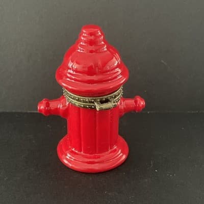 Fireman Fire Hydrant Plug Hinged Ceramic Trinket Box with Dalmatian - Thumbnail 4