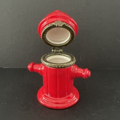 Fireman Fire Hydrant Plug Hinged Ceramic Trinket Box with Dalmatian - Thumbnail 3