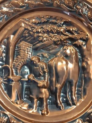 Vtg Coppercraft Guild Embossed BLACKSMITH Wall Plate, From Taunton, MA - Thumbnail 2