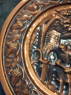Vtg Coppercraft Guild Embossed BLACKSMITH Wall Plate, From Taunton, MA - Thumbnail 3