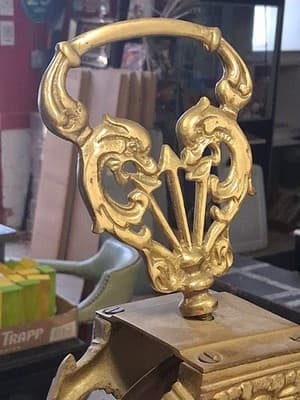 Vintage Victorian Gold Brass Fireplace Screen Cover Peacock Fan Folding 🦚 - Thumbnail 12