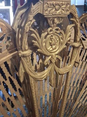 Vintage Victorian Gold Brass Fireplace Screen Cover Peacock Fan Folding 🦚 - Thumbnail 10