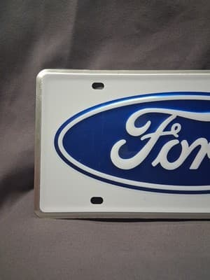 NOS FORD F100 F150 F250 WHITE WITH BLUE OVAL VANITY LICENSE PLATE - Thumbnail 2