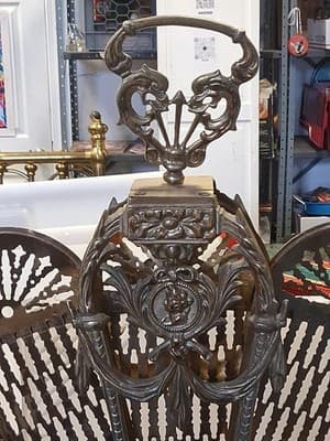 Vintage Victorian Gold Brass Fireplace Screen Cover Peacock Fan Folding 🦚 - Thumbnail 5