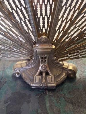 Vintage Victorian Gold Brass Fireplace Screen Cover Peacock Fan Folding 🦚 - Thumbnail 3