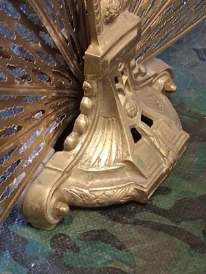 Vintage Victorian Gold Brass Fireplace Screen Cover Peacock Fan Folding 🦚 - Thumbnail 11